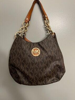 Michael Kors Brown Logo Chain-Handle Shoulder Bag with wallet and card wallet